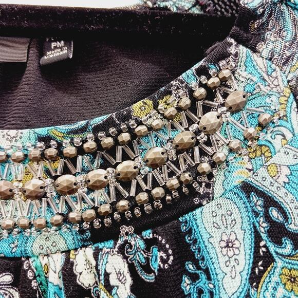 Blouse Size M Y2K Glam Boho Beaded Paisley Going-Out Top Eclectic Elegance Luxe - Picture 6 of 16